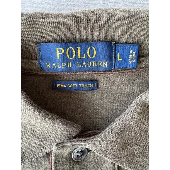 Polo Ralph Lauren Men’s L Polo Shirt Long Sleeves Olive Green Pima Soft Touch - Picture 3 of 7